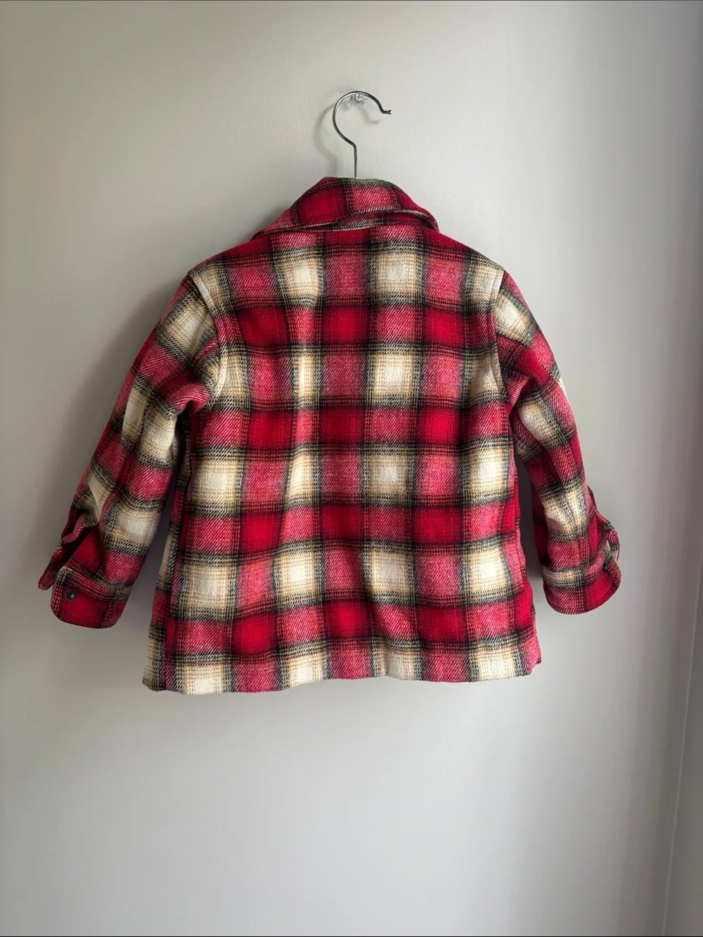 Old Navy Red Plaid Kids Pea Coat